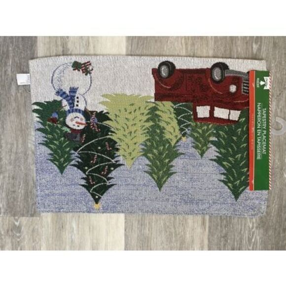 Tapestry Placemats 13" x 19" Home Decor Christmas/ Red Truck Snowman Trees 1 pc - Picture 2 of 4